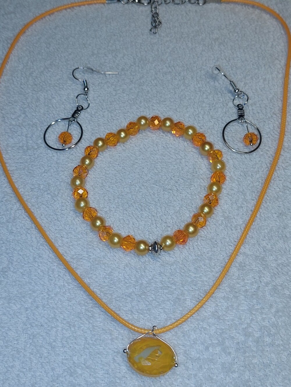 Yellow Orange Bead Necklace, Bracelet & Earring Set